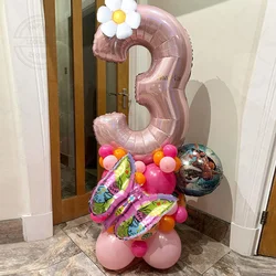 38PCS Ocean Adventures Moana Balloon Column Set 32inch Pink Number Daisy Foil Globos 1-9st Girl Birthday Party Home Decorations