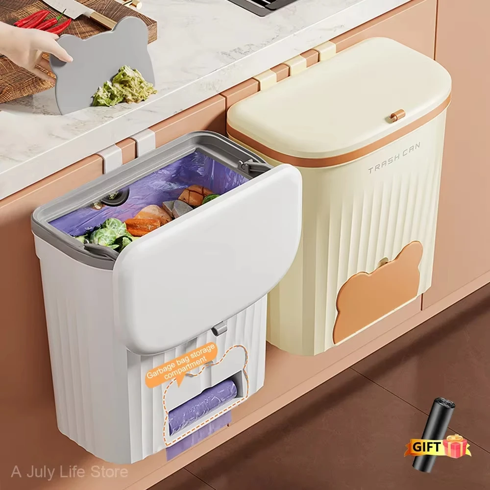 Cubo de basura de cocina montado en la pared con tapa, cubo de basura para baño, cubo de basura para debajo del gabinete, cubo de compostaje