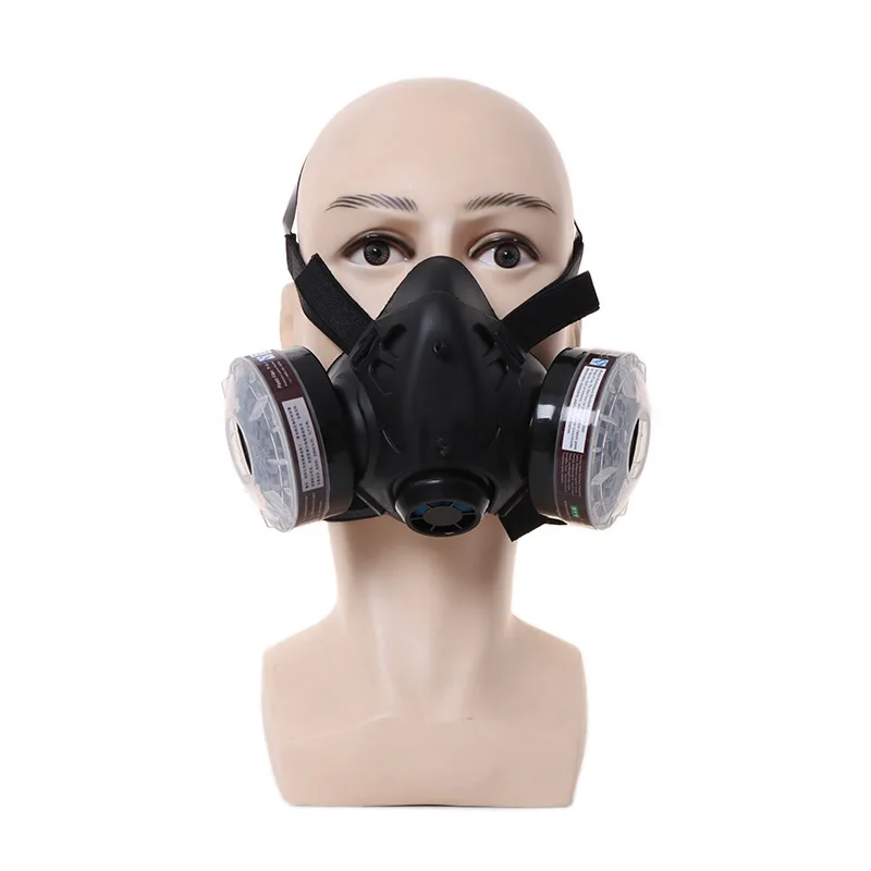 Black Half Face Gas Respirator Industrial Gas Mask P-A-1 Filtering Cartridge For Painting Spraying Welding Breath Protection