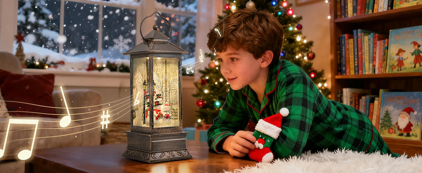 Создайте винтажный фонарь «Снежный глобус» с идеальной рождественской атмосферой и музыкой и освещением, двусторонняя мощность
