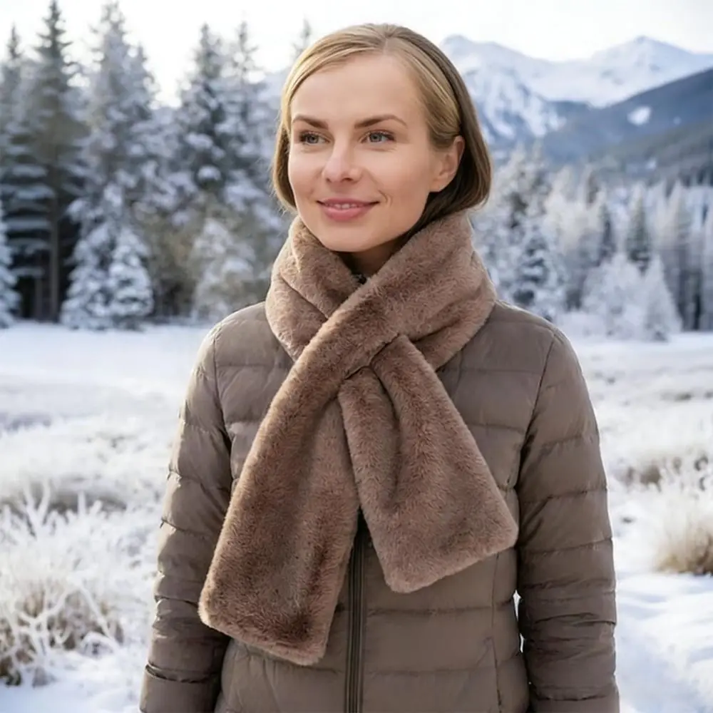 

Soft Scarf with Hidden Zipper Pocket Phone Storage Cold Protection Warm Long Scarf Phone Pouch Creative Faux Fur Scarf Women/Men