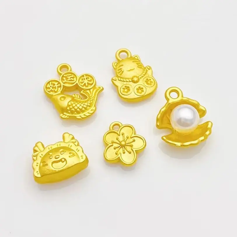 

18K Matte Gold Little Peach Blossom Koi Lucky Cat Pendant Separated Beads Handmade DIY Bracelet Necklace Headpiece Accessories