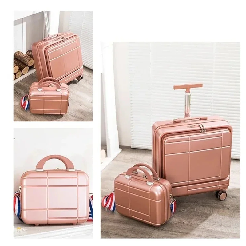 Business 18 Inch Set of Computer Trolley Case Front Opening Luggage Suitcase Girl Small Boarding Code 360° Spinner Wheel