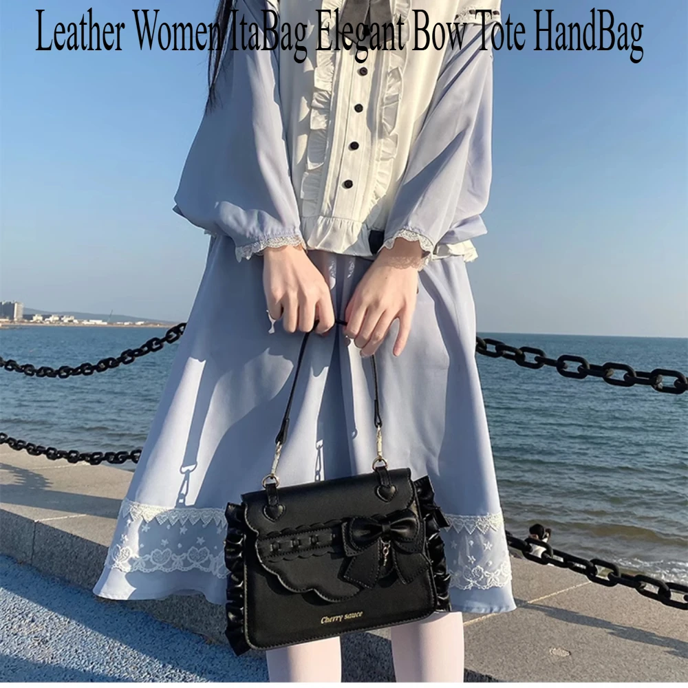 Japanese Lolita JK Uniform Shoulder Crossbody Bags Kawaii Leather Women ItaBag Elegant Bow Tote HandBag
