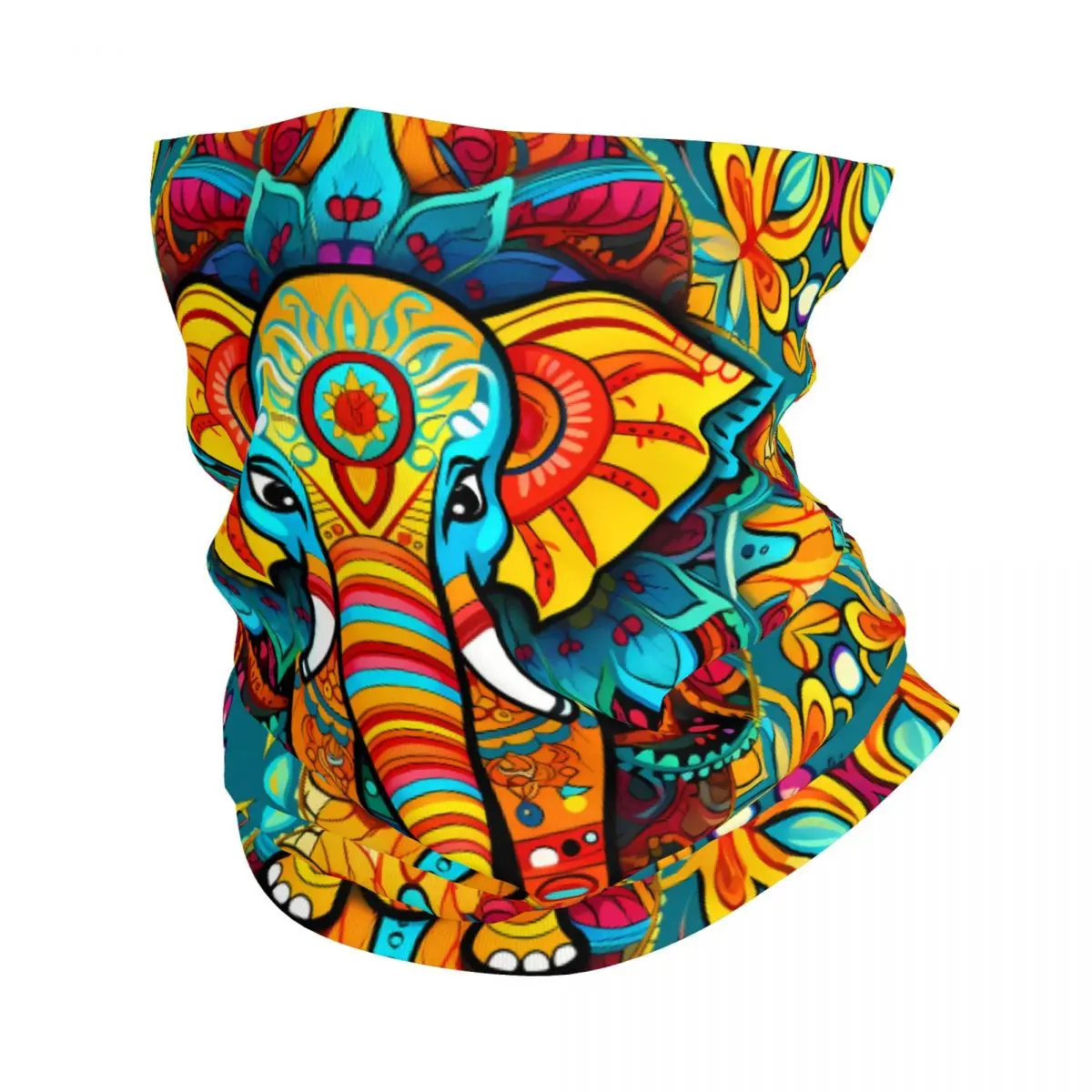 Thai Colorful Elephant Totem (2) Scarf Neckerchief Neck Face Mask Polyester