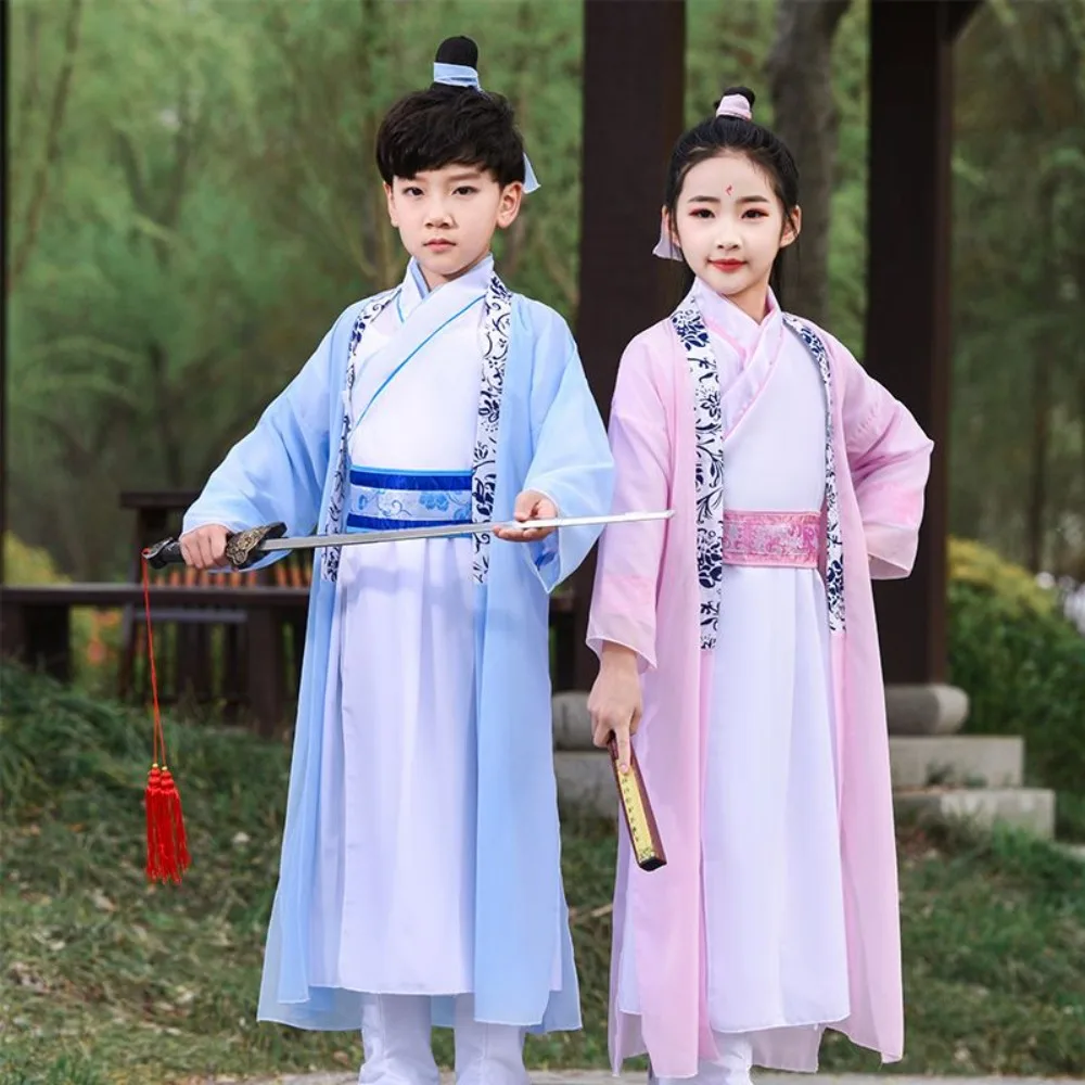

New Kids Hanfu Set - Chinese Traditional Boy/Girl Scholar Costume for Performance Confucian Ceremony Halloween Costume Child