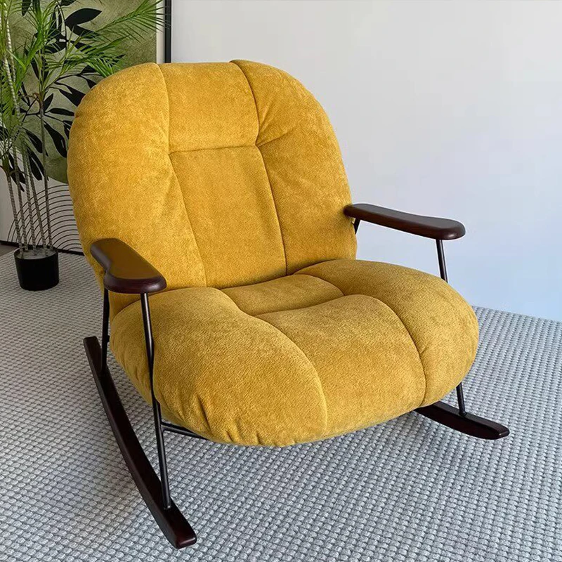

Simple fabric rocking chair, modern soft casual rocking chair, living room chair for relaxation, with wooden armrests