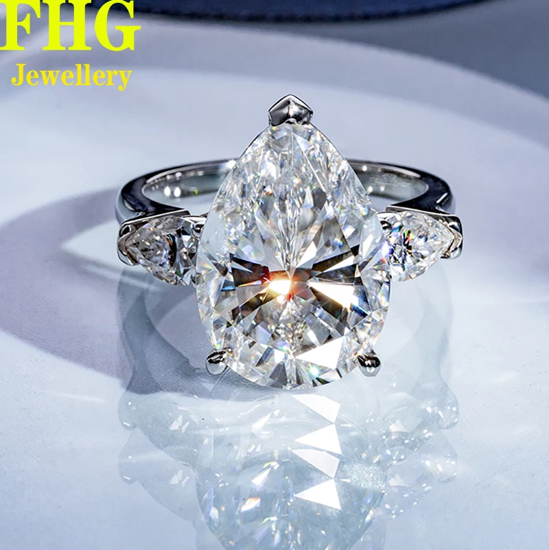 

Pear shape 6 7 8 9 10Ct Solid Au417 10K White Gold Ring DVVS Moissanite Diamonds Round Wedding Party Engagement Anniversary Ring