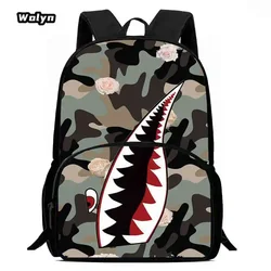 Cartoon Camouflage Shark School Backpack ,Cartoon School Bags for Boys Girls ,Large Capacity Kids Backpack for Grade 1-3