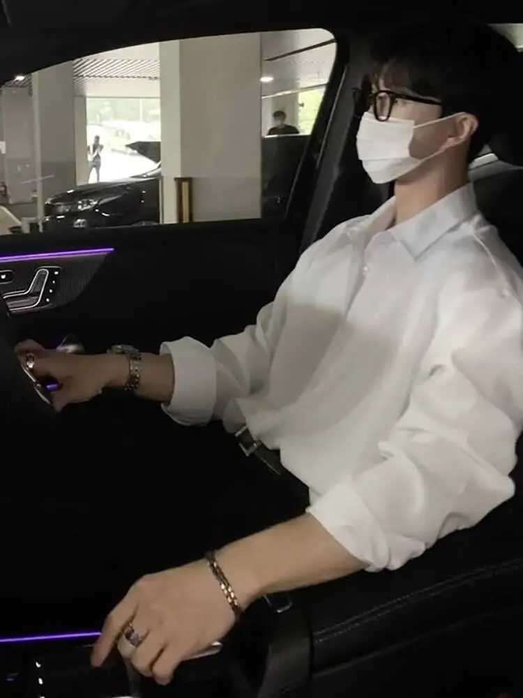 メンズ ブラック 長袖シャツ プレミアム クール カジュアル スタイル 夏 大人 軽量 ドレープ インナー トップ