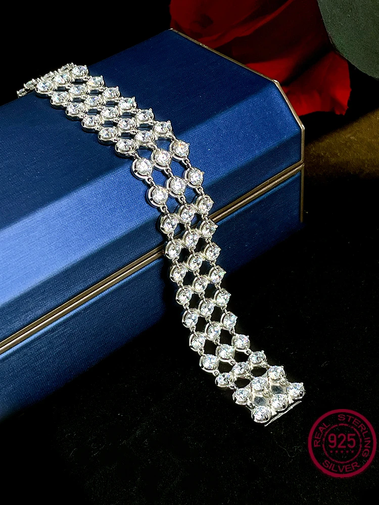 

Luxury full diamond inlaid high carbon diamond white 925 sterling silver bracelet, niche and versatile wedding jewelry