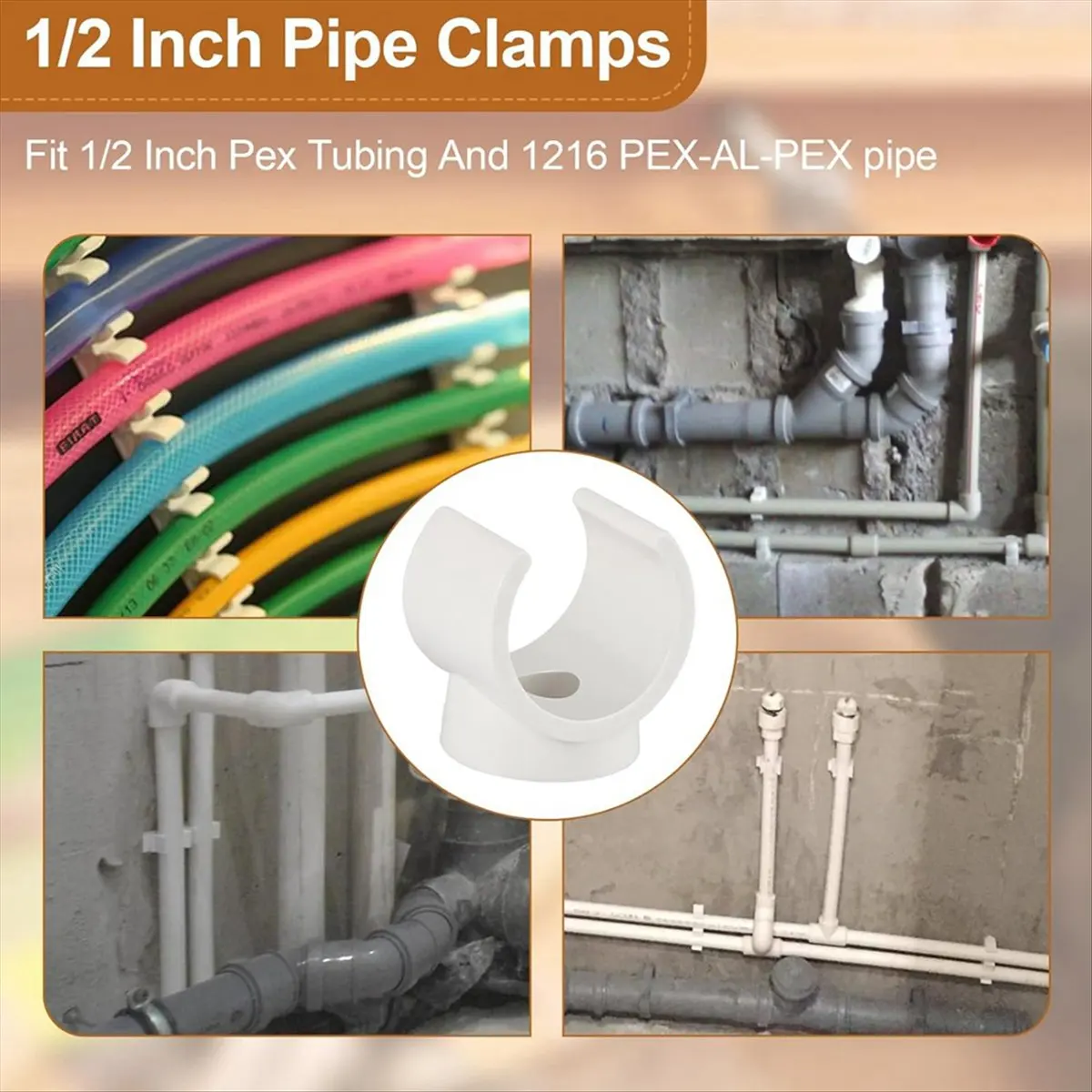 ABYA PEX Clips Pipe Clamp, 50Pcs 3/4 Inch Pipe Clamp for PVC Water Pipes and Tubing Hoses, Plastic U-Shaped Pipe Clamp Tools