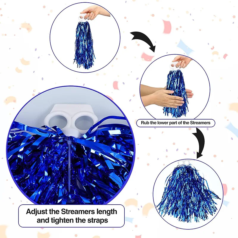 Pompons de pom-pom girl pour enfants et adultes, streamer métallique qui ne se décolore pas, fleurs à la main de pom-pom girl, sports d\'équipe,