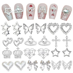 105pcs Stars Nail Charms 3D Love Butterfly Cross Crystal Rhinestones Nail Art Decorations Saturn Planet Heart Nails Accessories