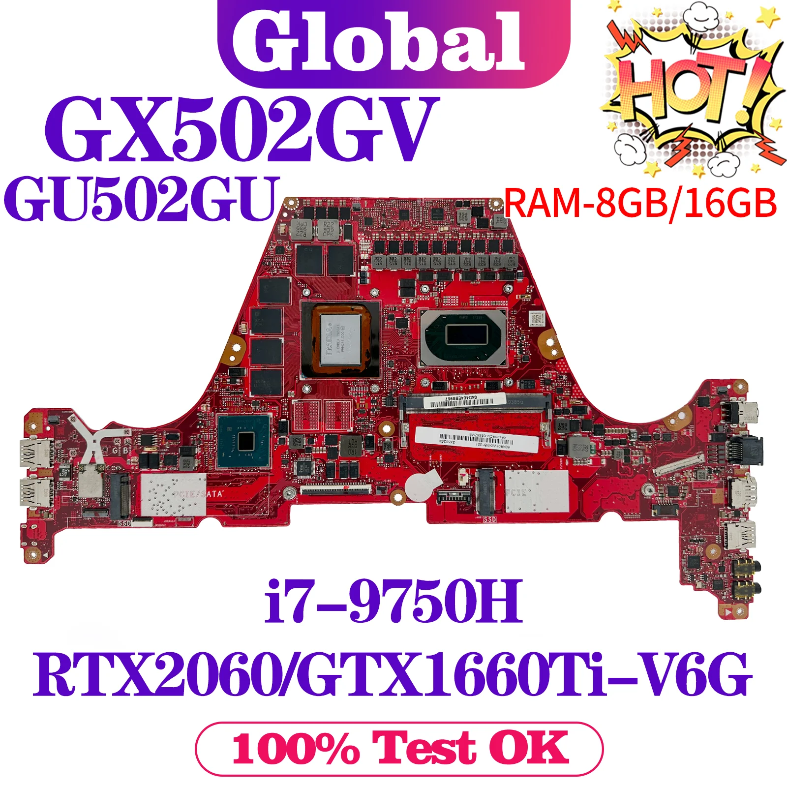 KEFU GX502GW Mainboard For ASUS GX502GV GX502G GU502GV GU502GU MW502G Laptop Motherboard i7 9th Gen V6G/V8G RAM-8GB/16GB