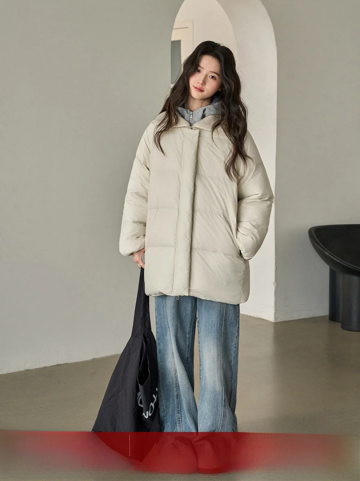 

MoZao Peach Color 90 White Du down Stand Collar Thiened Warmth Puffer Jaet Women Winter New Sle High-End Feelings Mid...