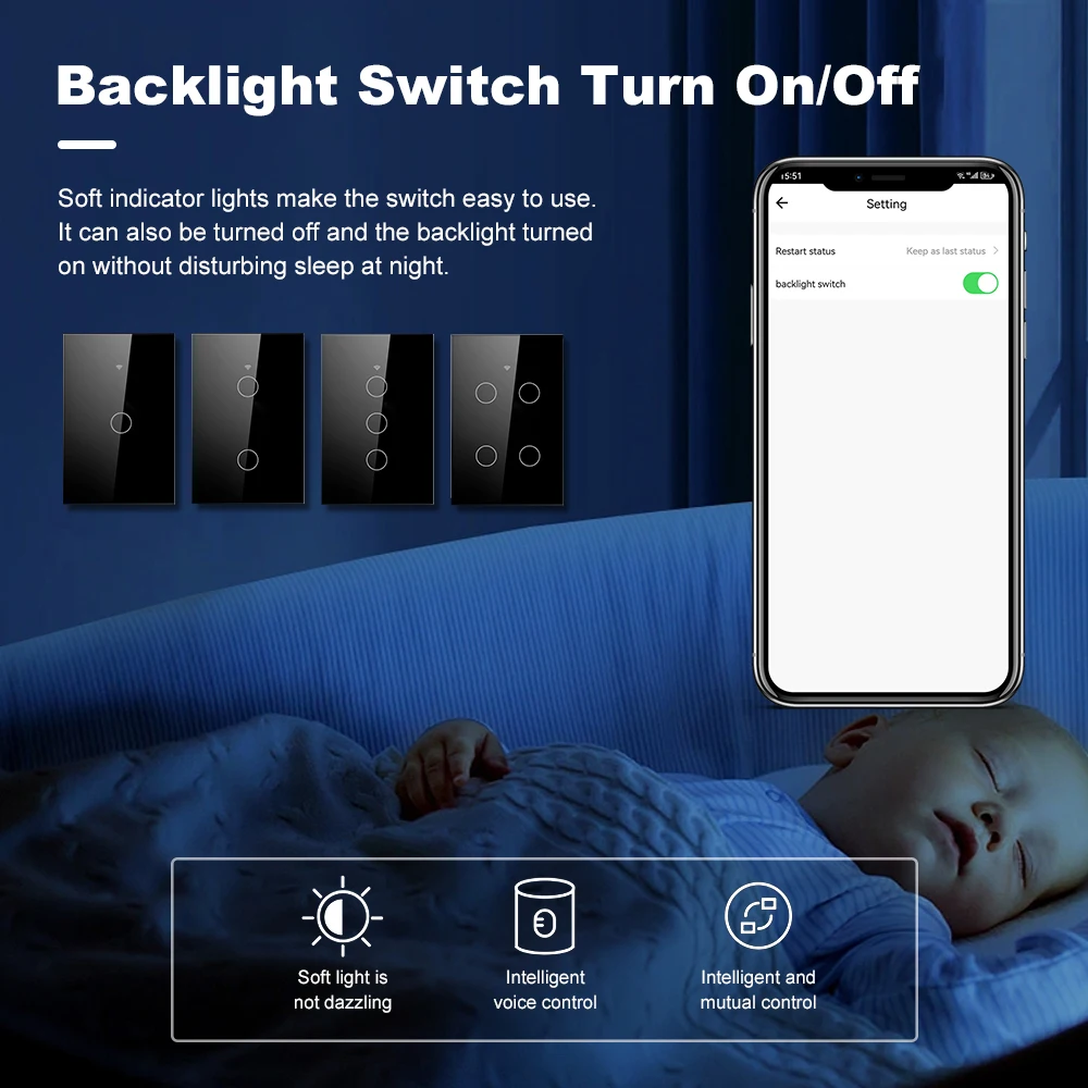 Tuya Smart Life Wifi + بلوتوث اللمس ضوء الجدار التبديل الولايات المتحدة لوحة اللمس مفاتيح لا سلك محايد وسلك محايد أليكسا جوجل المنزل #4