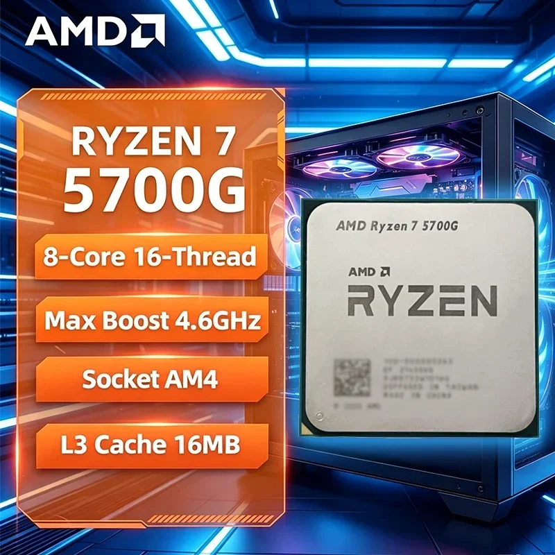 

AMD Ryzen 7 5700G 100% Brand New AMD R7 5700G CPU 4.6GHz 8-Core 16-Thread 16MB L3 Cache Socket AM4 Processor Without Package