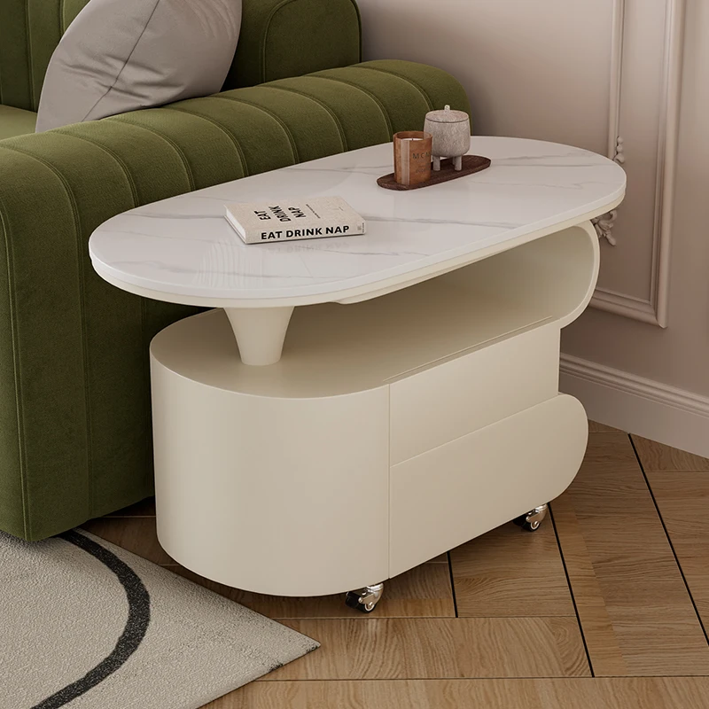 

Modern simple light luxury rock slab coffee table household living room high-end coffee table movable cart
