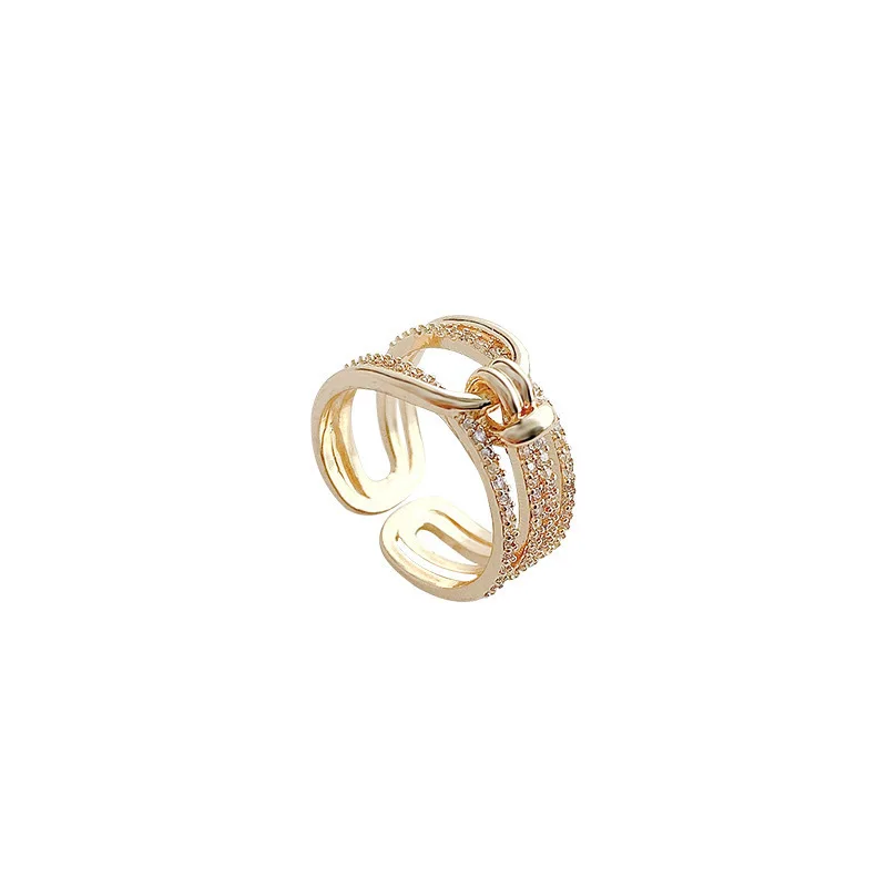 ZAKOL Fashion Double Layers Zircon Rings for Women Gold Color Plated Open Stainless Steel Ring Estetyczna biżuteria ślubna na imprezę — zdjęcie 7
