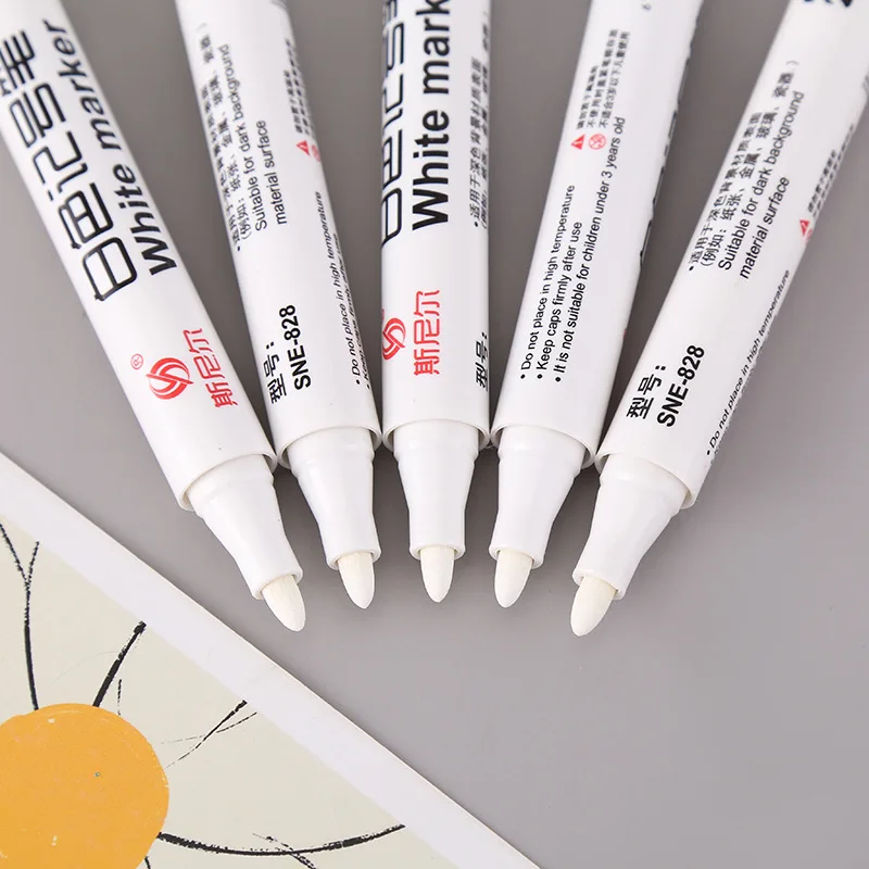 6/5/3/4/2/1pc White Oily Permanent Marker Dark Background Board Sign Waterproof Quick Drying For Tire DIY Graffiti Painting