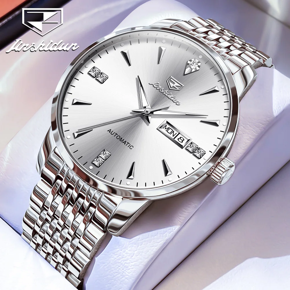 

JSDUN 8943 Men Watch Top Luxury All Automatic Mechanical Watch Stainless Steel Waterproof Luminous Dual Calendar High Men Watch