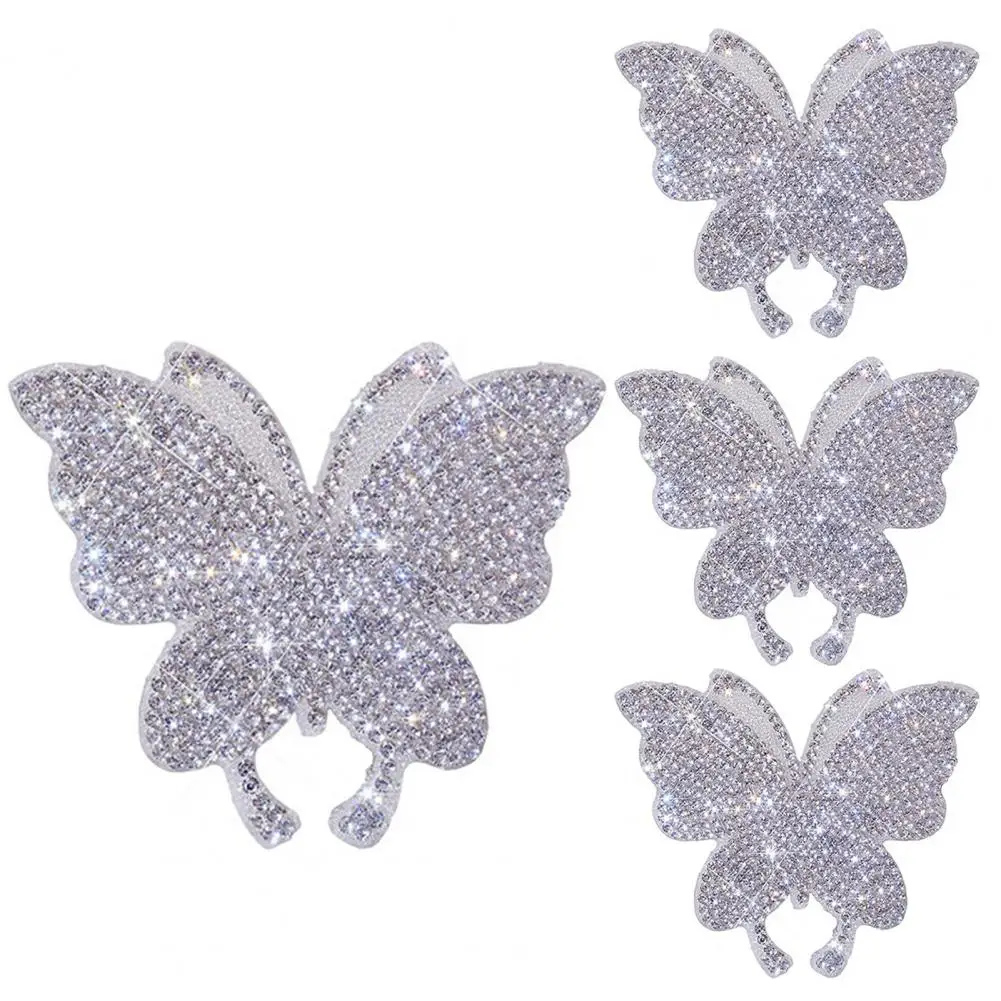 Self-adhesive Car Decorations 4pcs Rhinestone Butterfly Car Stickers Sparkling Self-adhesive Decorations Unique Diy for Styling