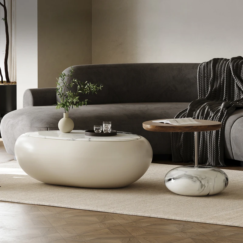 

m Glamour Modern Tray Coffee Table Luxury Living Room Italian Beige Oval Side Tables Round Stacking Mesa Salon Furniture m