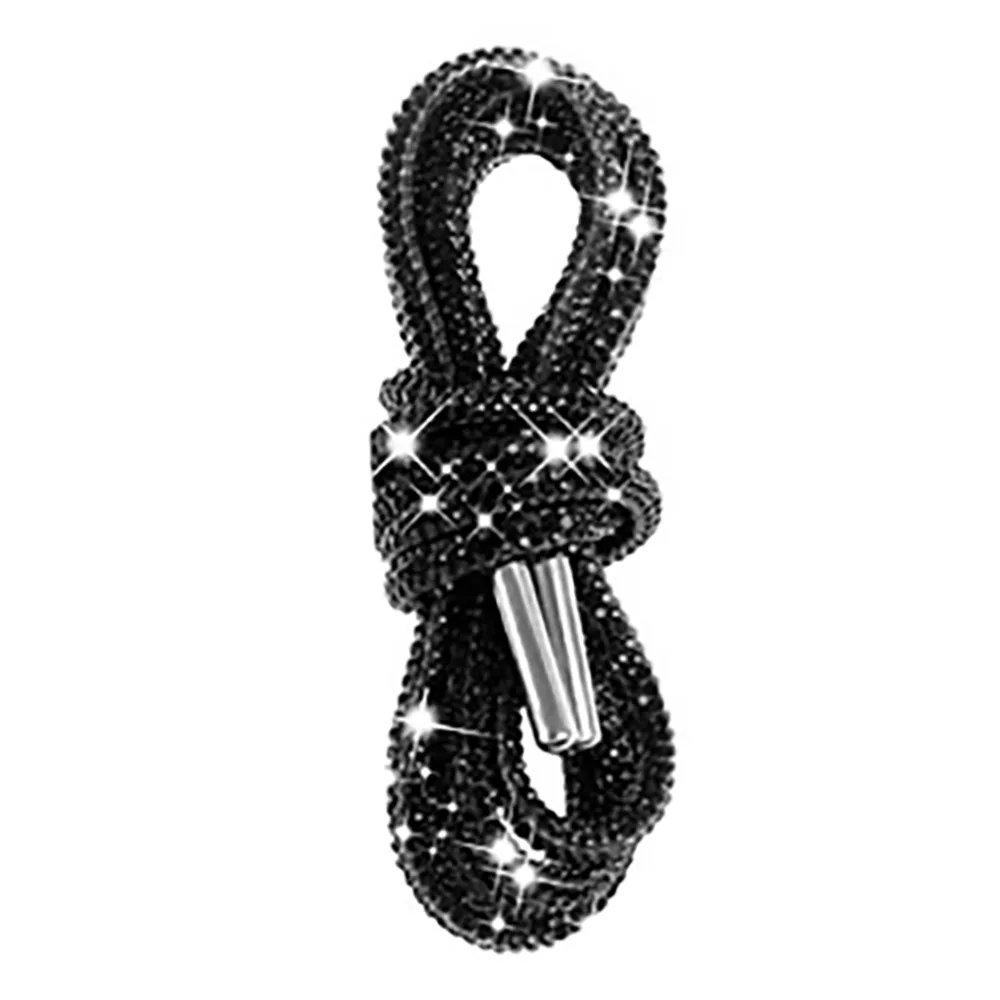 2pcs 4mm Diameter Rhinestone Shoelaces Black 120cm/47.2in Length Glitter Rope Laces Lightweight Bling Drawstring Cords Sneakers