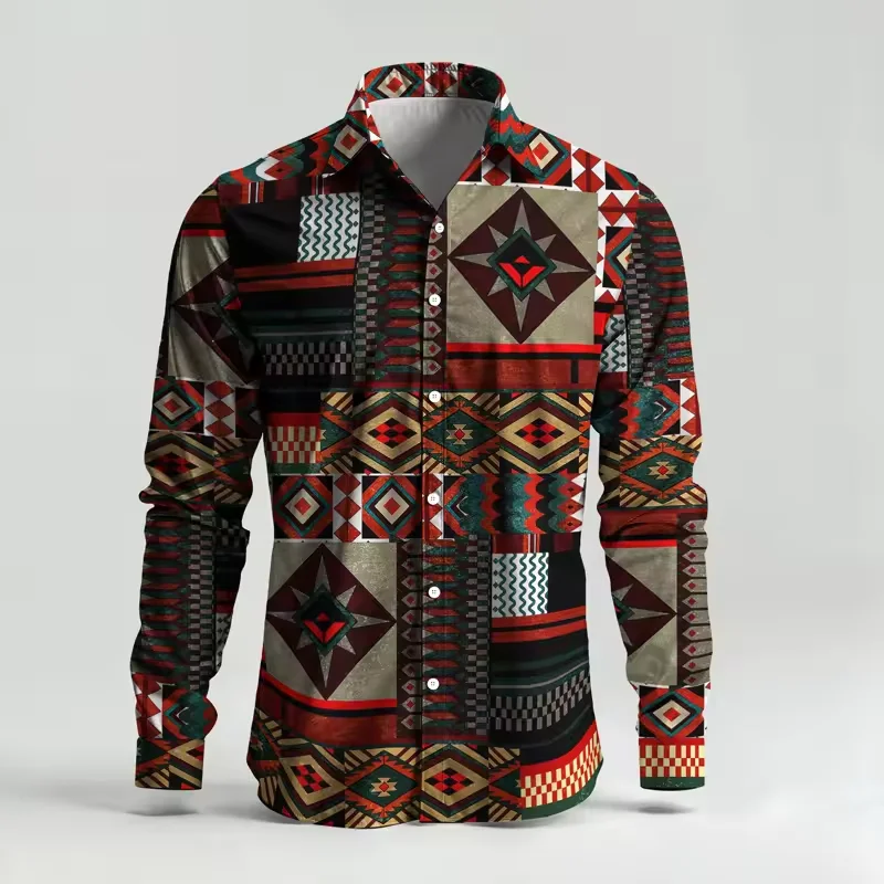 New Purple Base Colorful Lightning 3D Printed Men's Long Sleeve Shirt With Flip Collar Trendy Cool Shirt