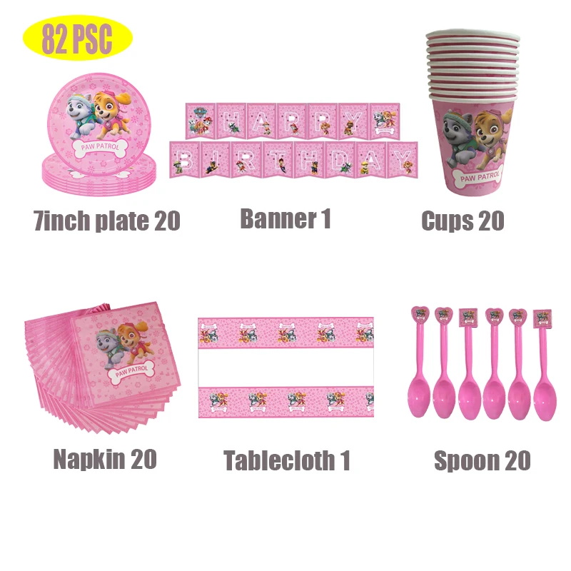 Paw Patrol Birthday Skay Theme Party Decoration Balloons Tableware Plates Cups Tablecloth Set Deco Kit Girl Favors Gifts Supply