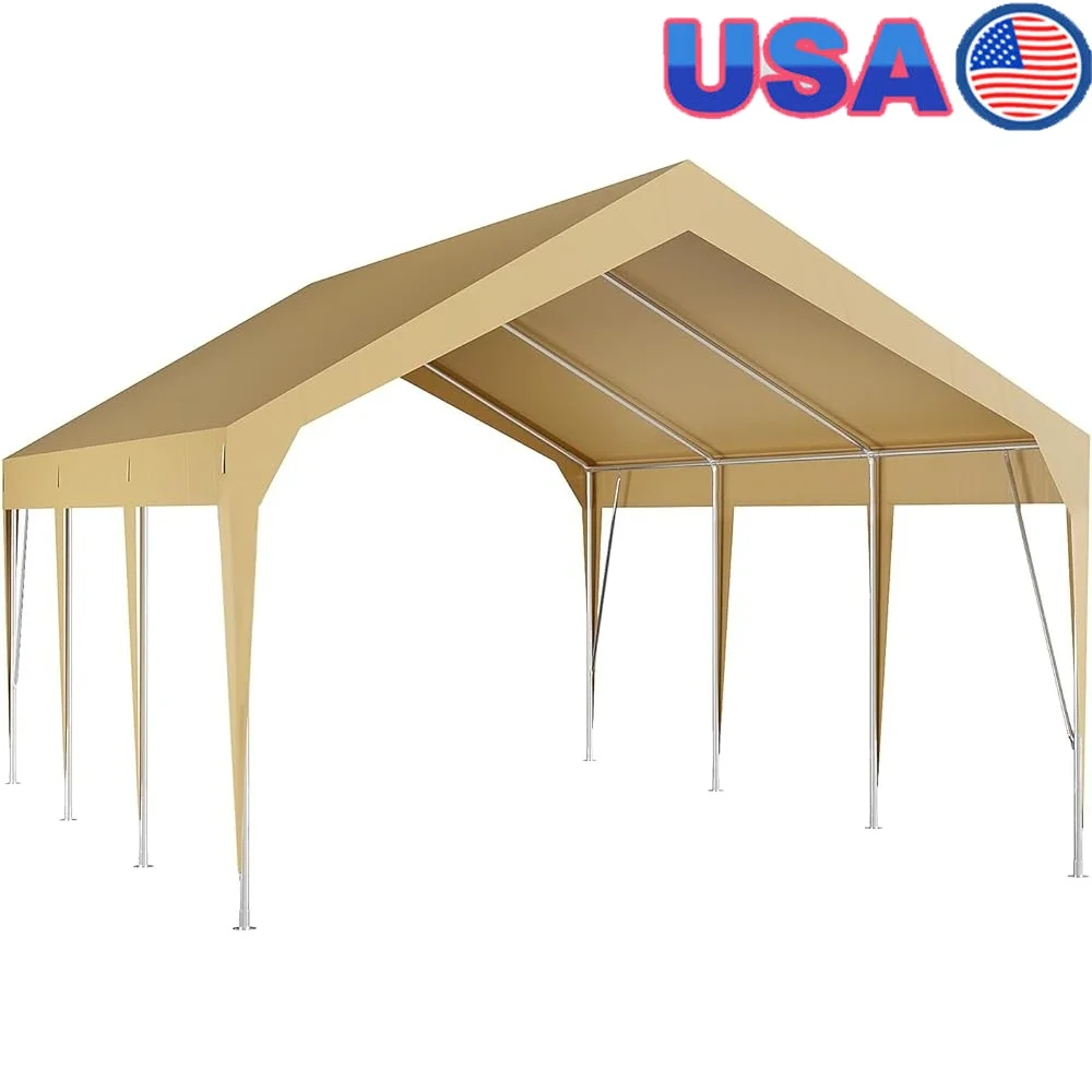 

Heavy Duty Portable Garage Carport Canopy Waterproof UV Resistant All Season Tarp 30 Minute Tool Free Assembly Multi Purpose
