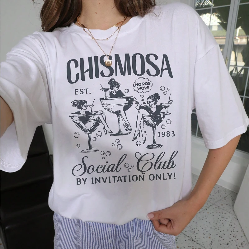 Vintage Chismosa Graphic Shirt Latina Chisme Tee Short Sleeve Funny Women Tshirt Hispanic Fashion Loose Female Clothing Oversize