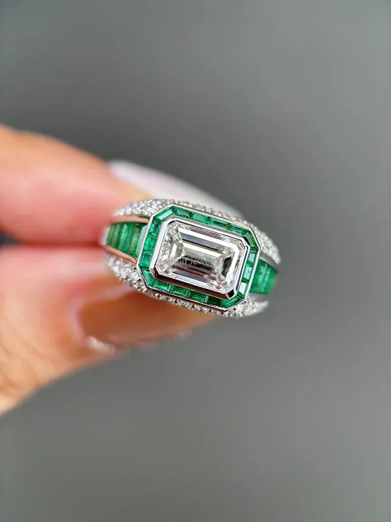 Ruif Customized Platinum Elegant Emerald Cut about 3ct Lab Grown Diamonds Rings for women Engagement Wedding Fine Jewelry