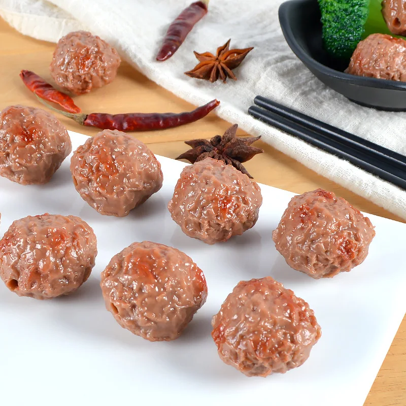 10Pcs PVC Simulation Beef Ball Realistic Artificial Meatball Model BBQ Fake Food Hot Pot Restaurant Props Yummy Dishes Ornaments