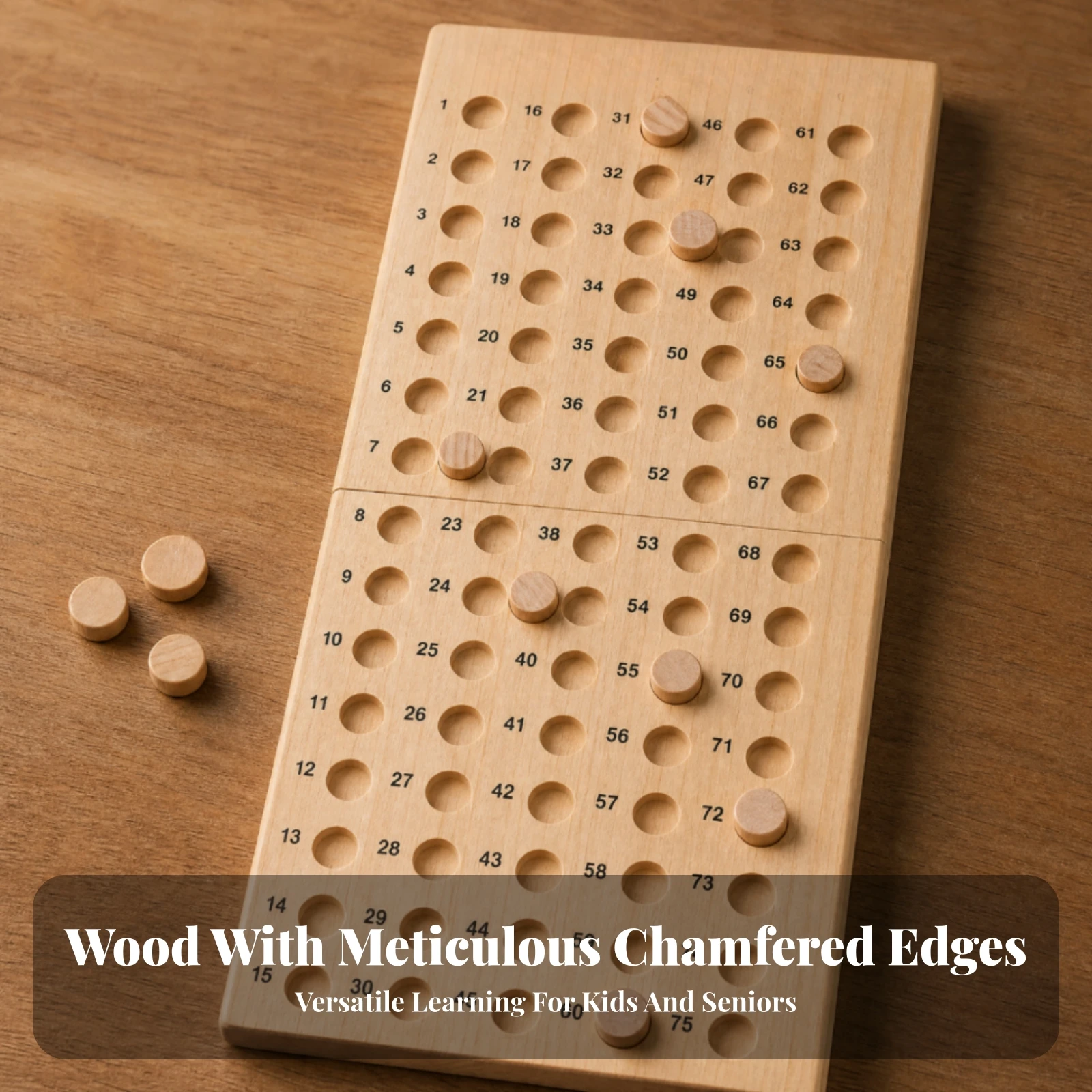 Wooden Math Board with Numbered Holes Child-Safe Foldable Wooden Counting Board Learning Game Portable Preschool