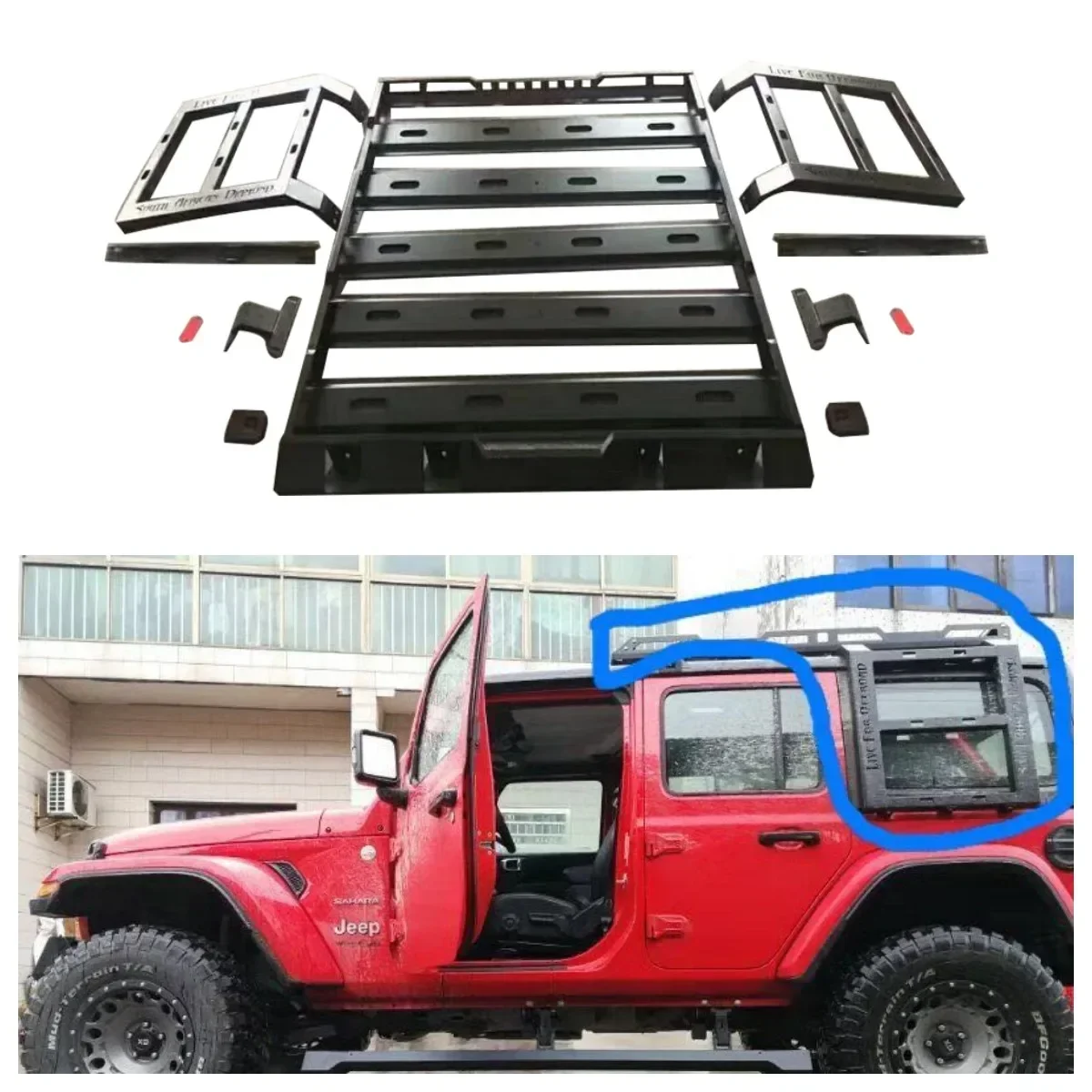 JL1087  Luggage Rack With Ladders Roof Cross Bar Black Steel Roof Luggage Racks Hard Top For Jeep Wrangler JL 2018+   LantSun