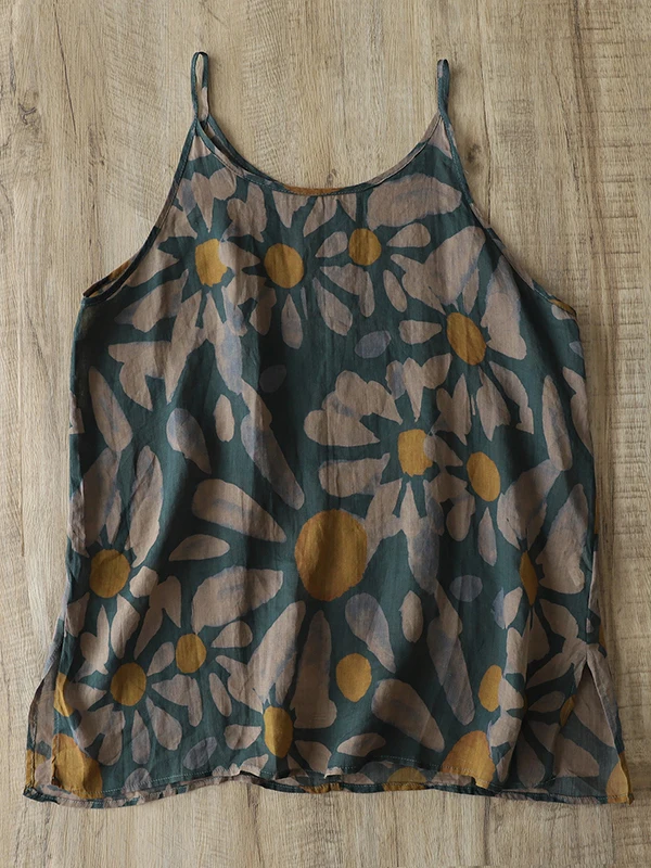 Artistic Hemp Print Crop Top Vest Versatile Short Chinese Style Loose Fit Women's Summer Thin Material Outerwear