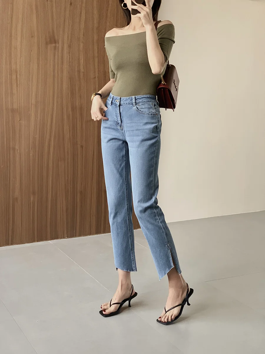 

Джинсы Duetto Spring Summer, тонкие, новая расцветка, светло-мятный, дизайн «лезвие», 8 дюймов, с застежкой-молнией...