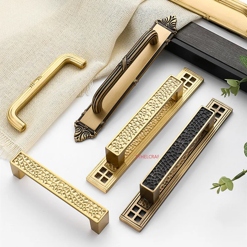 2pcs French Retro Kitchen Cabinet Handles High-quality Brass Drawer Knobs Light Luxury Furniture Hardware Copper Handles