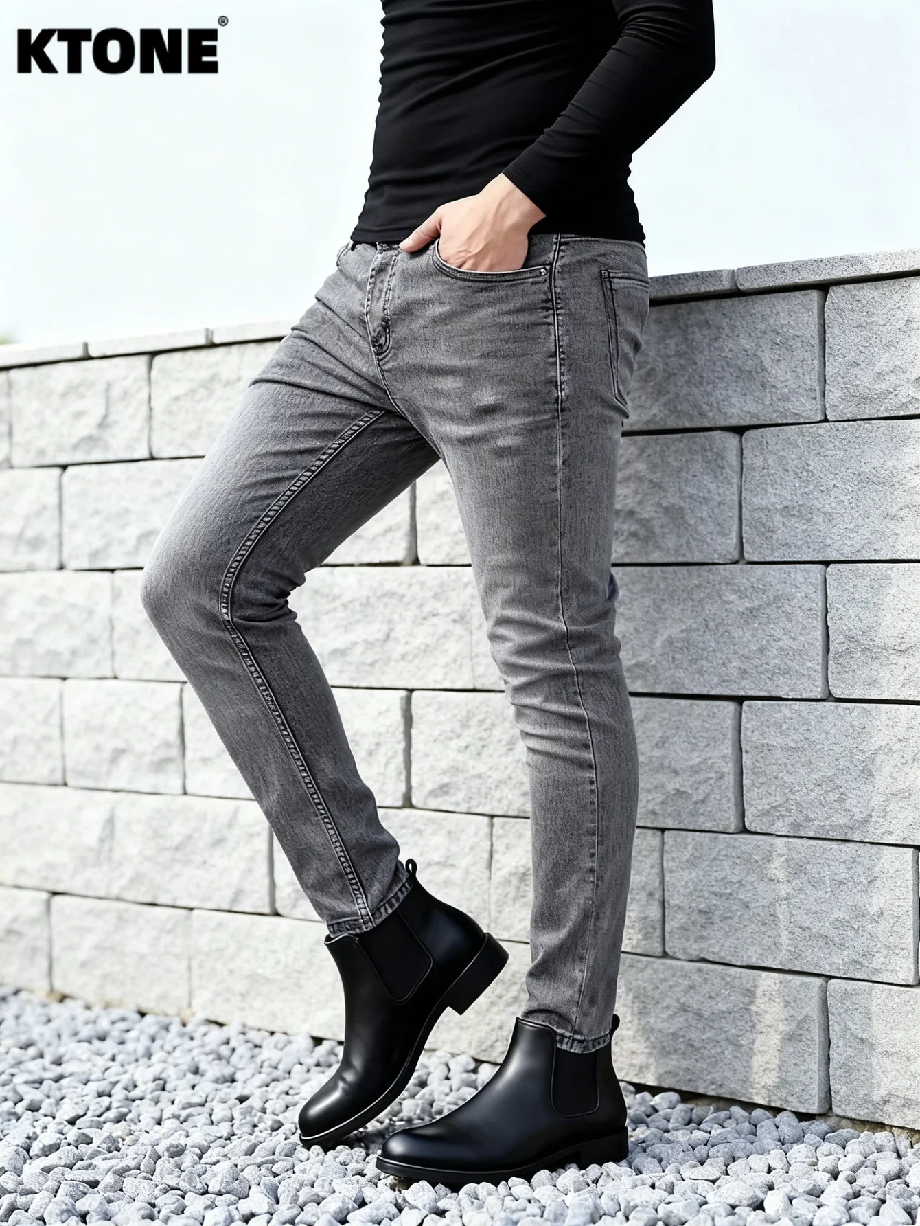 

Stylish Gray Men's Slim Jeans Pant For Man Original Y2K Drip Fashion Denim No accessories or belts included
