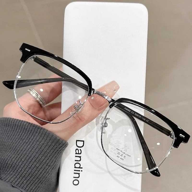 Trendy Computer Clear Glasses Semi Rimless Anti Blue Light Blocking Glasses Men Women Square Ray Filter Eyeglasses Frame Goggle