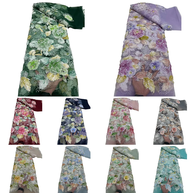 90x125cm Klassischer Stickereistoff Kleid Spitze Nähen Pailletten Perlen Netz 3D Blumen Stoff DIY Handwerk Nähbedarf Bekleidungszubehör – Detail 1