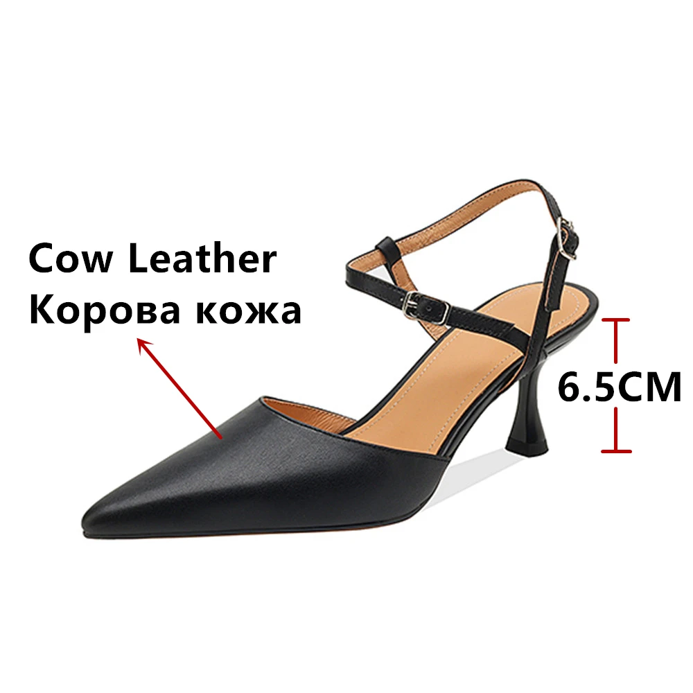 FEDONAS Women Genuine Leather Sandals Sexy Pointed Toe Ankle Strap Party Shoes Closed Toe Summer Prom Wedding Shoes Woman Pumps