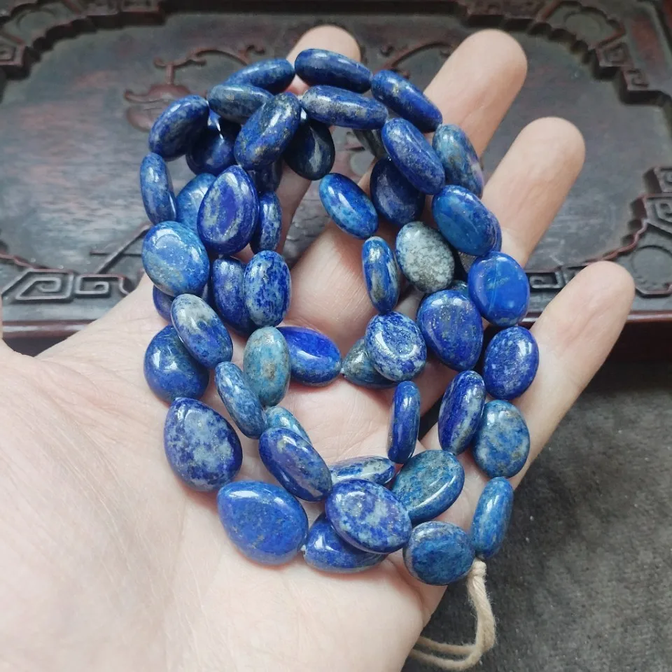 Natural Deep Blue Irregular Oval Mineral Bead Strand Polished Flat Teardrop Stone Loose Beads For DIY  Necklace Craft Jewelry
