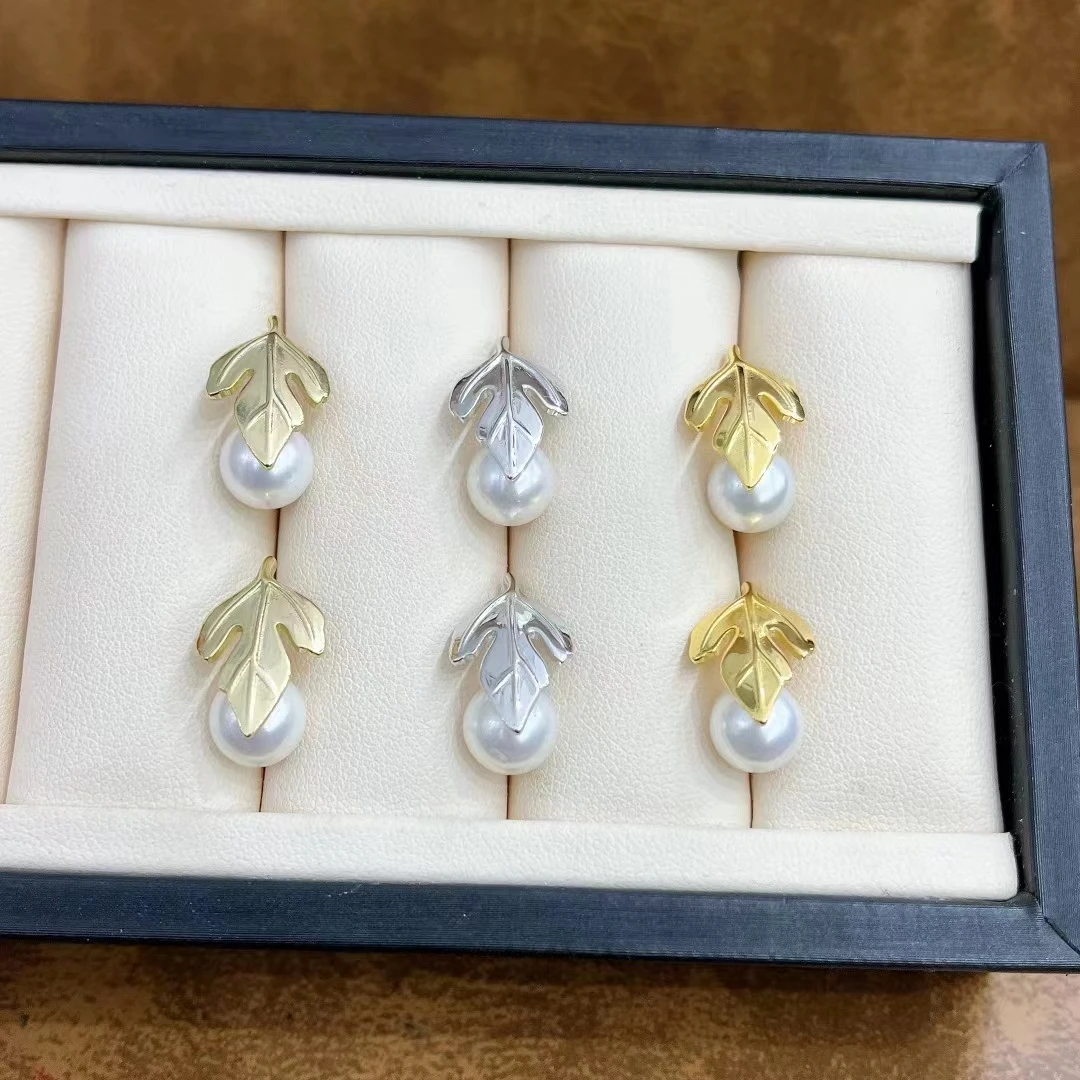 

MJ Pure 925 Sterling Silver Round 8mm Japan Origin Sea Water White Akoya Pearls Studs Earrings Women Fine Pearl Earrings Clasps
