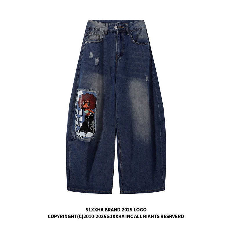 

5XXHA Мужские свободные длинные брюки в стиле хип-хоп с мультяшным принтом в стиле пэчворк, джинсы, повседневная одежда, осенняя мода, уличный Sle