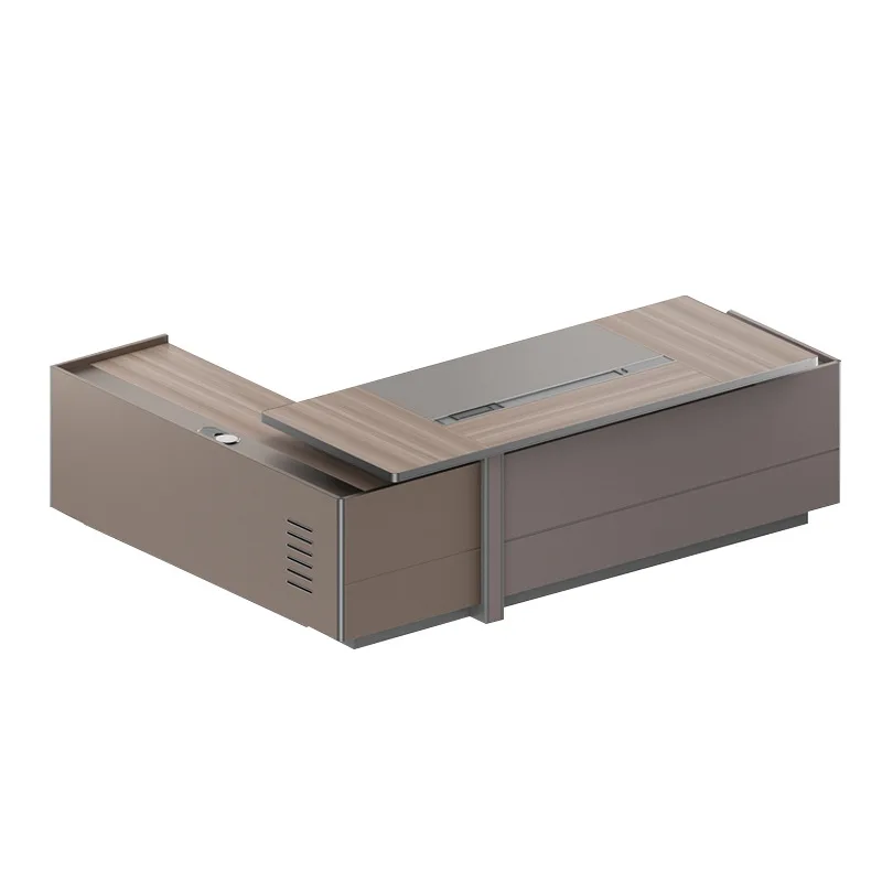 

❀zz Luxurious Executive L-Shaped Desk Set with Wooden Panel for Modern Offices^
