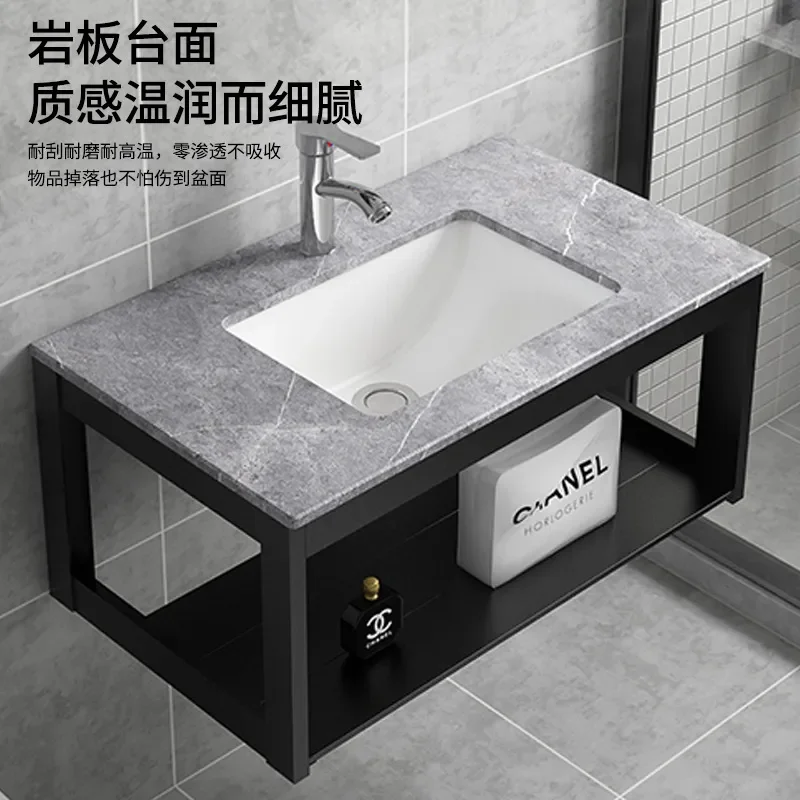 Wall Mounted Bathroom Vanity with Ceramic Integrated Sink Compact Storage Cabinet for Small Apartment Rental House Washroom