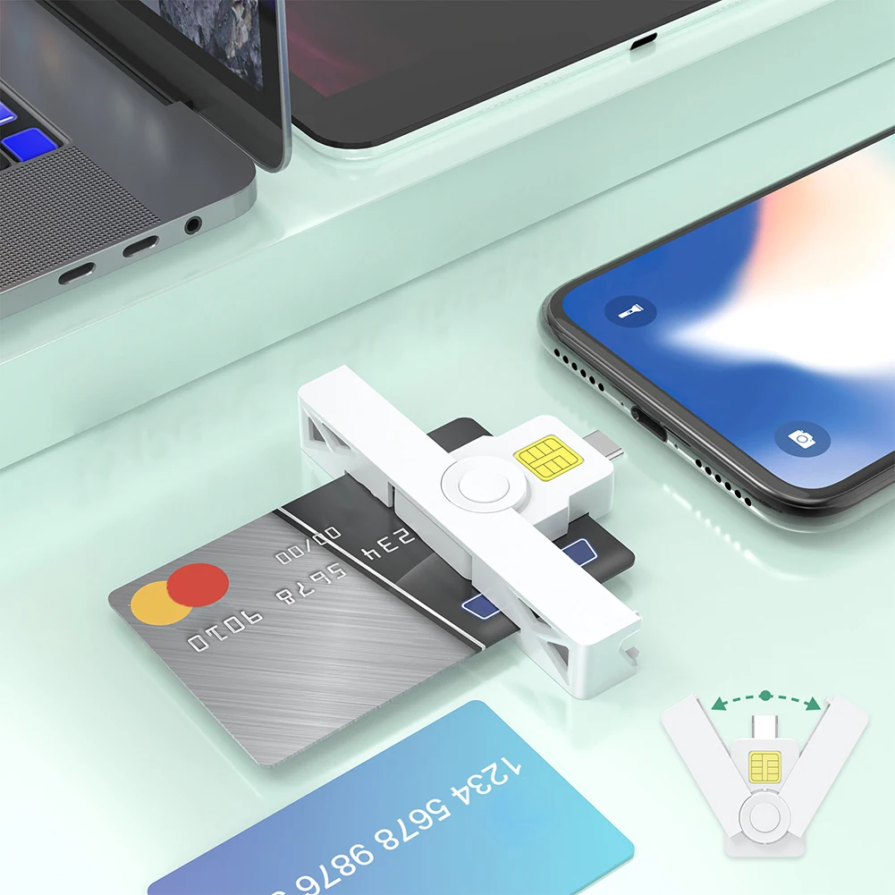 휴대용 USB C타입 ID CAC 카드 리더, ATM 카드, 비자카드 리더기, 디지털 인증서 보안용, USB2.0